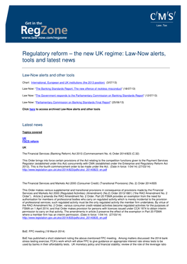 Regulatory Reform – the New UK Regime: Law-Now Alerts, Tools and Latest News