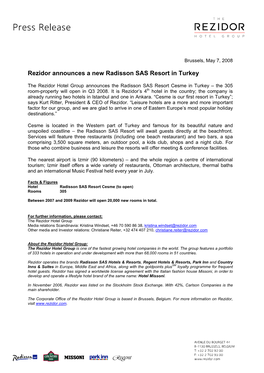 Rezidor Announces a New Radisson SAS Resort in Turkey