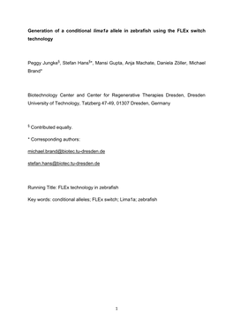 Generation of a Conditional Lima1a Allele in Zebrafish Using the Flex Switch Technology