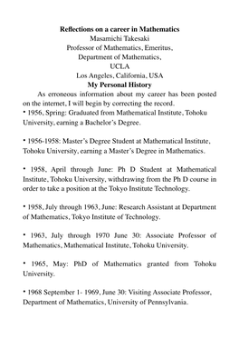 Reflections on a Career in Mathematics Masamichi Takesaki