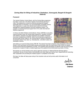 Zoning Atlas for Siting of Industries- Sambalpur, Jharsuguda, Bargarh & Deogarh Distircts Foreword