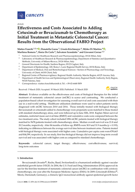 Effectiveness and Costs Associated to Adding Cetuximab Or Bevacizumab