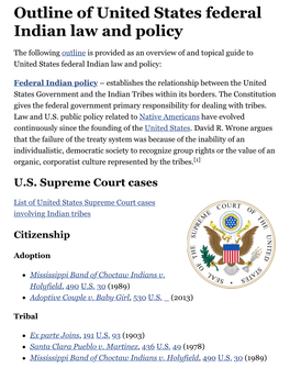 Outline of United States Federal Indian Law and Policy
