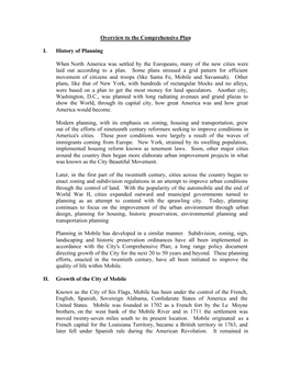 Overview to the Comprehensive Plan I. History of Planning