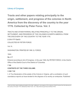 Tracts and Other Papers Relating Principally to the Origin, Settlement