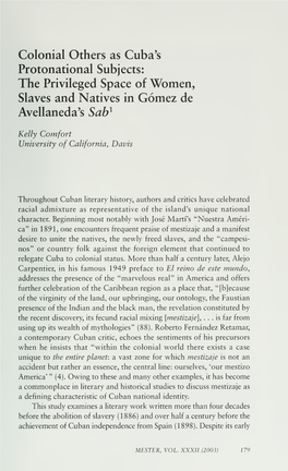 Slaves and Natives in Gómez De Avellaneda's Sab^