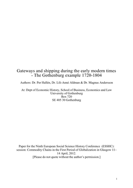 Gateways and Shipping During the Early Modern Times - the Gothenburg Example 1720-1804