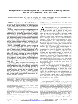 Allergen-Specific Immunoglobulin E Antibodies in Wheezing Infants: the Risk for Asthma in Later Childhood