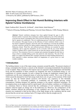 Improving Stack Effect in Hot Humid Building Interiors with Hybrid Turbine Ventilator(S)