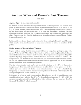 Andrew Wiles and Fermat's Last Theorem