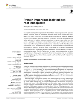 Protein Import Into Isolated Pea Root Leucoplasts
