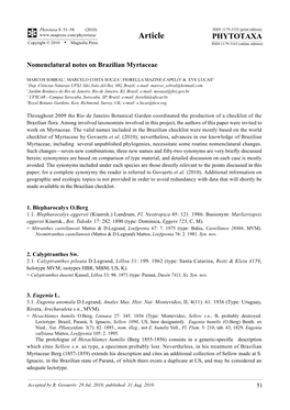 Phytotaxa 8: 51–58 (2010) Nomenclatural Notes on Brazilian