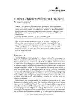Mormon Literature: Progress and Prospects by Eugene England