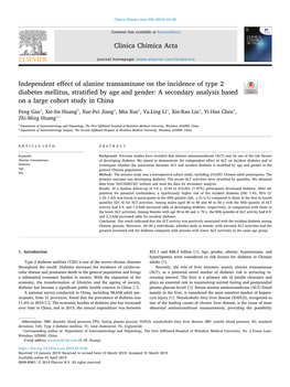 Independent Effect of Alanine Transaminase on the Incidence Of