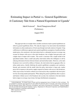 Estimating Impact in Partial Vs. General Equilibrium: a Cautionary Tale from a Natural Experiment in Uganda∗