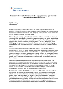 Ruselectronics Has Installed Automated Luggage Storage Systems in the Country's Largest Railway Stations