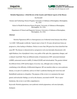 Retinitis Pigmentosa: a Brief Review of the Genetic and Clinical Aspects