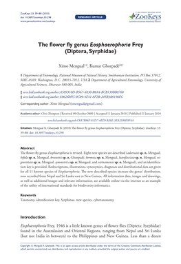 The Flower Fly Genus Eosphaerophoria Frey (Diptera, Syrphidae)