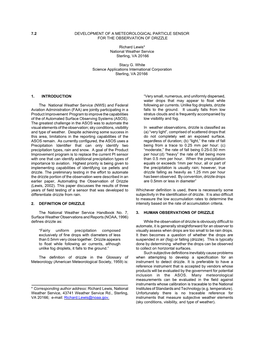 7.2 DEVELOPMENT of a METEOROLOGICAL PARTICLE SENSOR for the OBSERVATION of DRIZZLE Richard Lewis* National Weather Service St