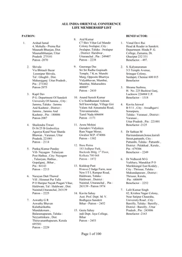 Page 1 of 100 ALL INDIA ORIENTAL CONFERENCE LIFE MEMBERSHIP LIST