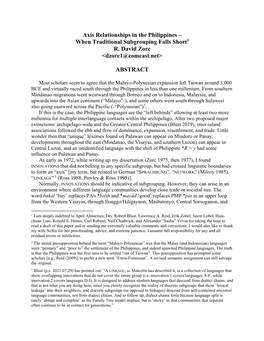 Axis Relationships in the Philippines – When Traditional Subgrouping Falls Short1 R. David Zorc &lt;Dzorc1@Comcast.Net&gt; AB