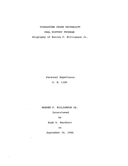 Youngstown State University Oral History Program, by Hugh Earnhart, on September 30, 1988, in the Offices of WKBN, at Sunset Boulevard, in Youngstown Ohio