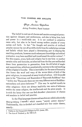 THAI CHARMS and AMULETS by Q>Hya Anuman Cflajadhon Acting President, Royal Lnstitztte