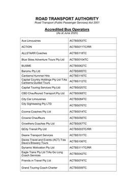 Accredited Bus Operators (As at June 2020)
