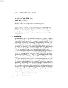 Almost-Free E-Rings of Cardinality ℵ1 Rudige¨ R Gob¨ El, Saharon Shelah and Lutz Strung¨ Mann