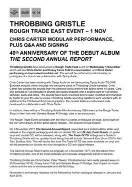Throbbing Gristle 40Th Anniv Rough Trade East