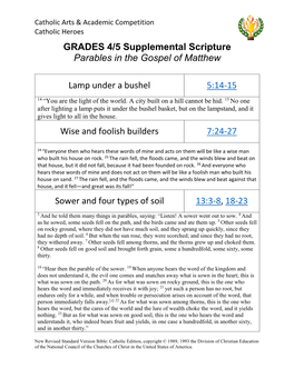 GRADES 4/5 Supplemental Scripture Parables in the Gospel of Matthew