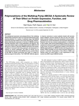 Polymorphisms of the Multidrug Pump ABCG2: a Systematic Review of Their Effect on Protein Expression, Function, and Drug Pharmacokinetics