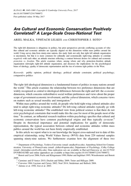 Are Cultural and Economic Conservatism Positively Correlated? a Large-Scale Cross-National Test