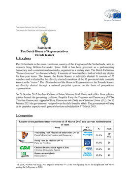 Factsheet: the Dutch House of Representatives Tweede Kamer 1