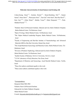 Molecular Characterization of Clonal Human Renal Forming Cells Cohen-Zontag Osnat , Gershon Rotem , Harari-Steinberg Orit , Kant