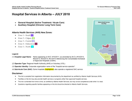 Hospital Services in Alberta – General Hospital (Active Treatment /Acute Care) JULY 2018
