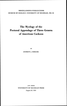 The Myology of the Pectoral Appendage of Three Genera of American Cuckoos