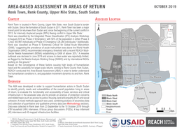 AREA-BASED ASSESSMENT in AREAS of RETURN OCTOBER 2019 Renk Town, Renk County, Upper Nile State, South Sudan