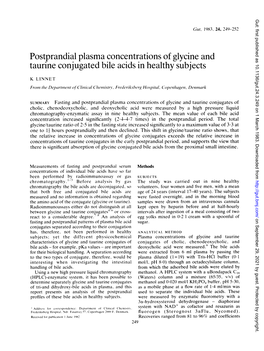 Taurine Conjugated Bile Acids in Healthy Subjects