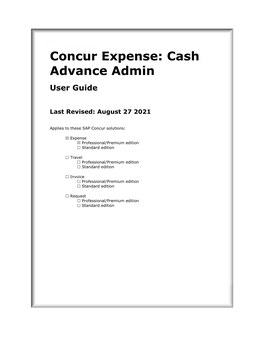 Cash Advance Admin User Guide