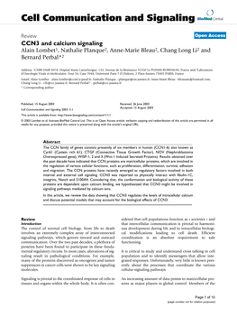 CCN3 and Calcium Signaling Alain Lombet1, Nathalie Planque2, Anne-Marie Bleau2, Chang Long Li2 and Bernard Perbal*2