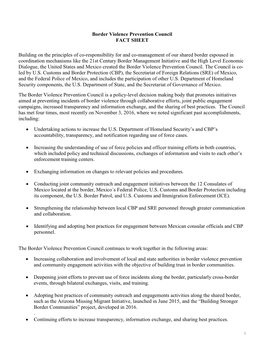 Border Violence Prevention Council FACT SHEET