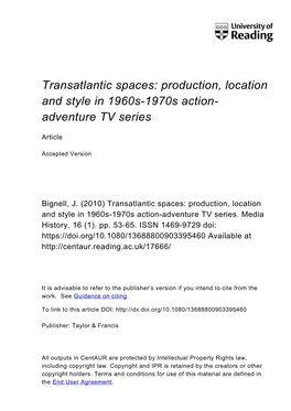 Transatlantic Spaces: Production, Location and Style in 1960S-1970S Action- Adventure TV Series