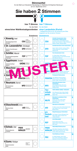 0793 13 Stimmzettel Bundestagswahl 2013 Muster 1307-1145.Indd