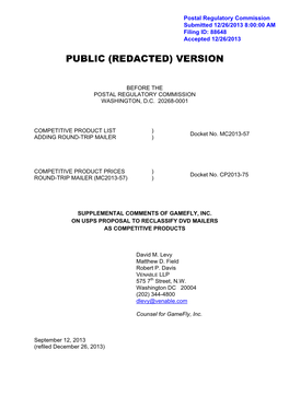 Postal Regulatory Commission Submitted 12/26/2013 8:00:00 AM Filing ID: 88648 Accepted 12/26/2013