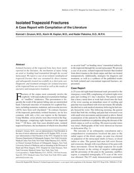 Isolated Trapezoid Fractures a Case Report with Compilation of the Literature