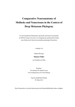 Comparative Neuroanatomy of Mollusks and Nemerteans in the Context of Deep Metazoan Phylogeny