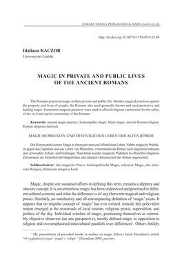 Magic in Private and Public Lives of the Ancient Romans