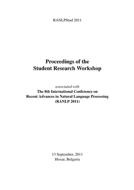 Student Research Workshop Associated with RANLP 2011, Pages 1–8, Hissar, Bulgaria, 13 September 2011