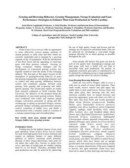 Grazing and Browsing Behavior, Grazing Management, Forage Evaluation and Goat Performance: Strategies to Enhance Meat Goat Production in North Carolina